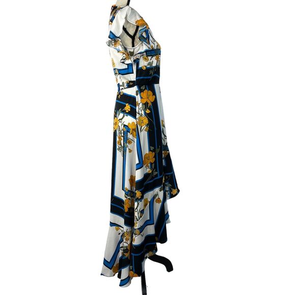 Gigi Parker X-Small Hi-Low Wrap Dress Floral Scarf V-Neck Ruffled Cap Sleeve New - Picture 5 of 13